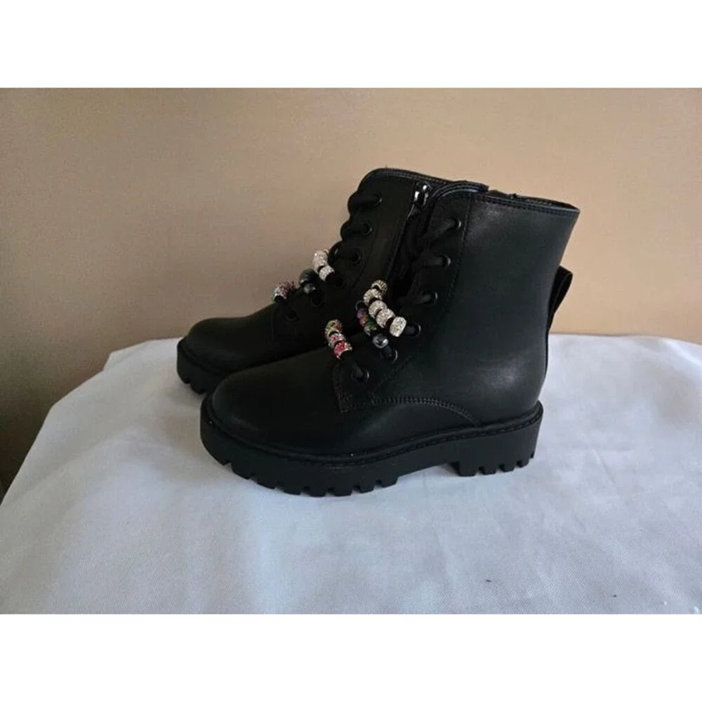 Art Class Bronx Combat Boots - Black with beads - Girls size 13 - NEW